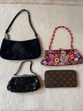 3 Vintage purses- 1 canvas signature zip around wallet
